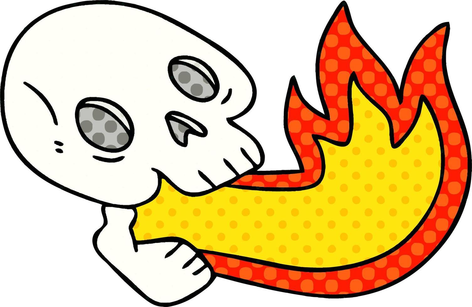 fire breathing quirky comic book style cartoon skull vector