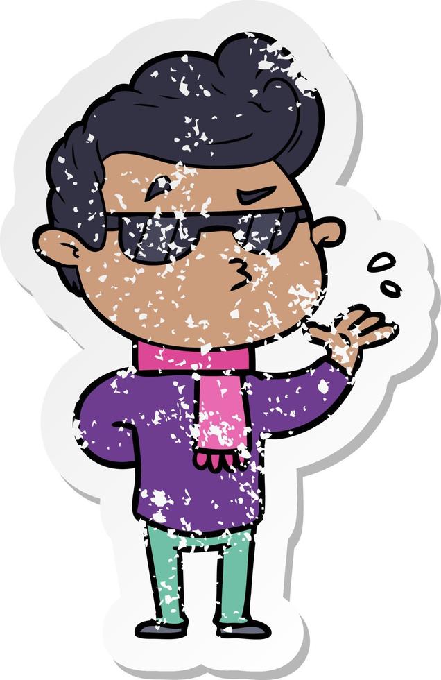 distressed sticker of a cartoon cool guy vector