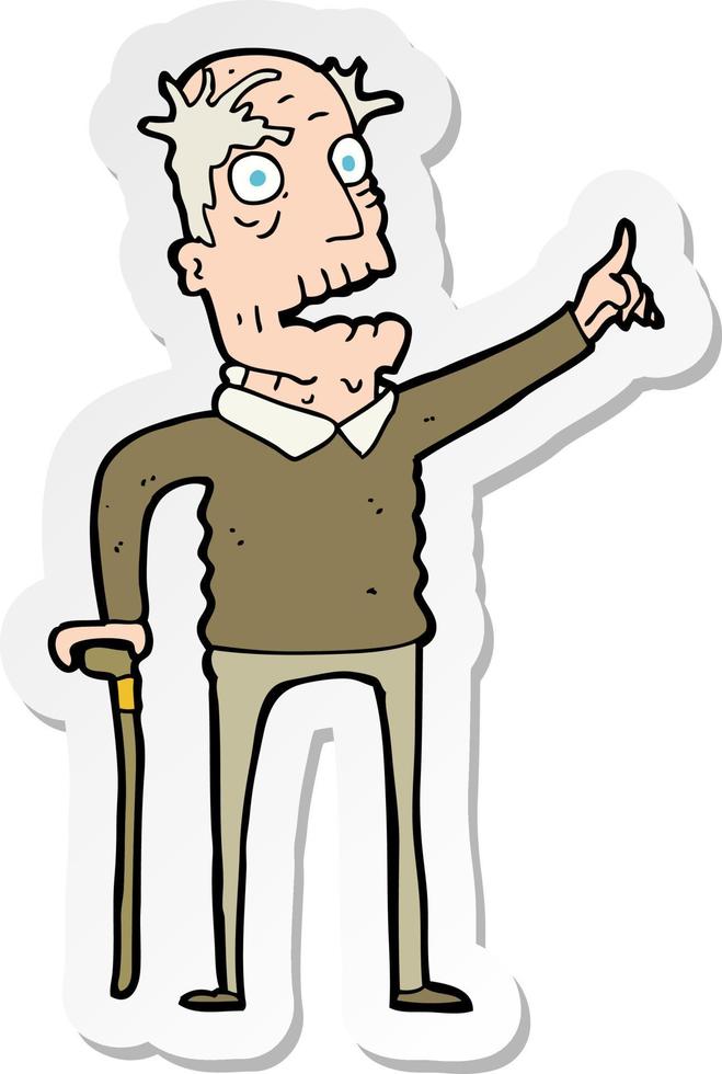 sticker of a cartoon old man with walking stick vector