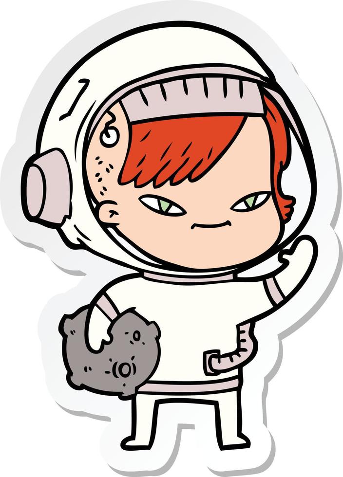 sticker of a cartoon astronaut woman vector