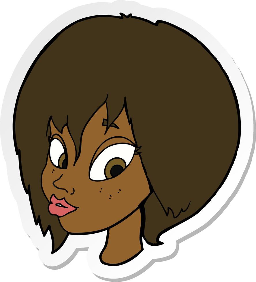 sticker of a cartoon pretty female face pouting vector