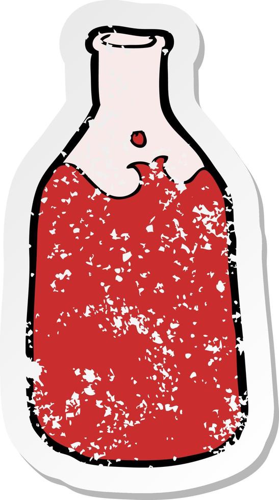 retro distressed sticker of a cartoon bottle vector