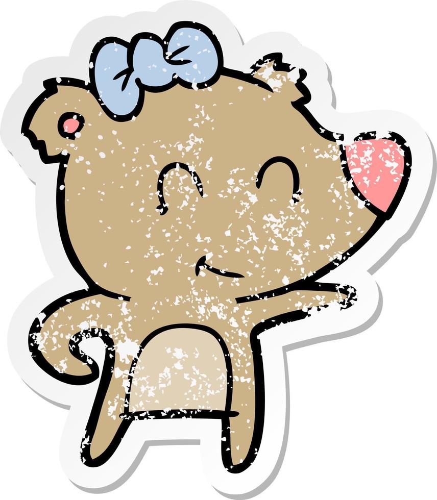 distressed sticker of a female bear cartoon vector