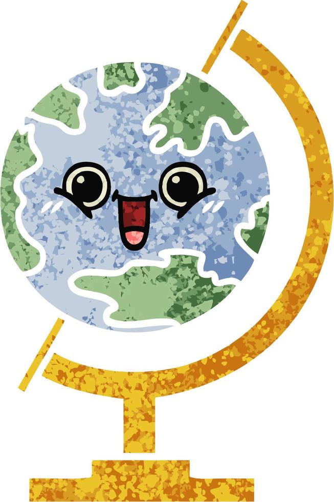 retro illustration style cartoon globe of the world vector