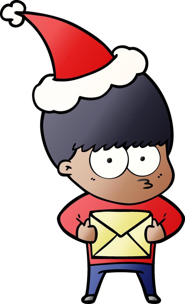 dibujos animados de gradiente nervioso de un niño con sombrero de santa vector