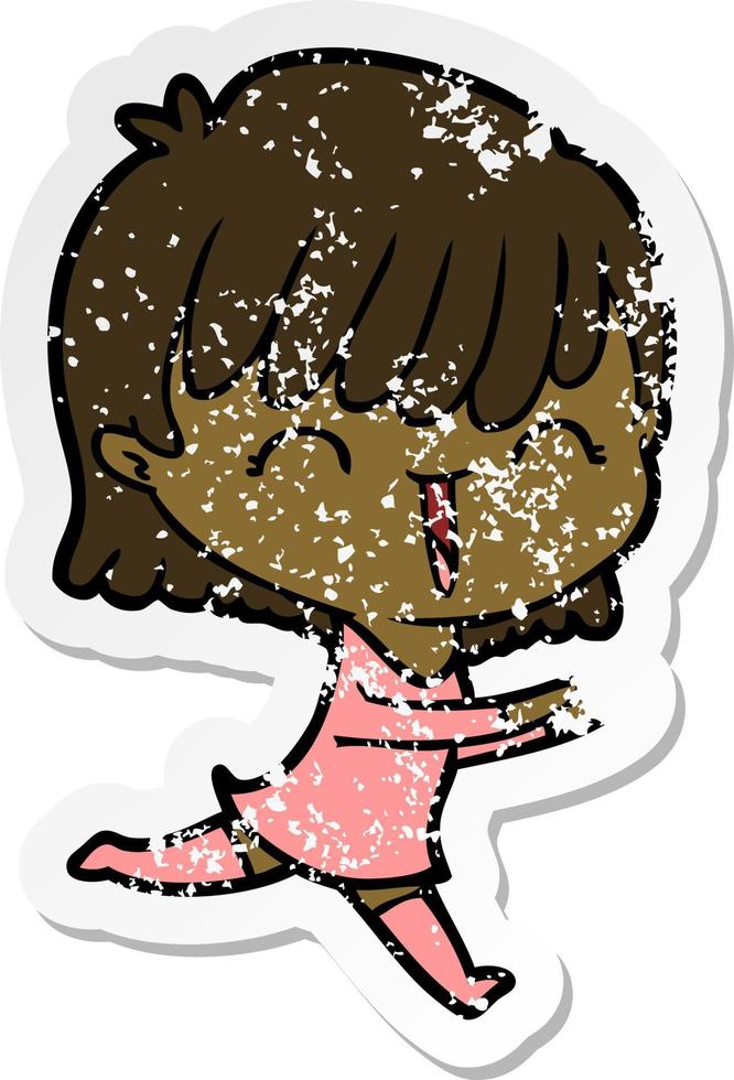 distressed sticker of a cartoon woman vector