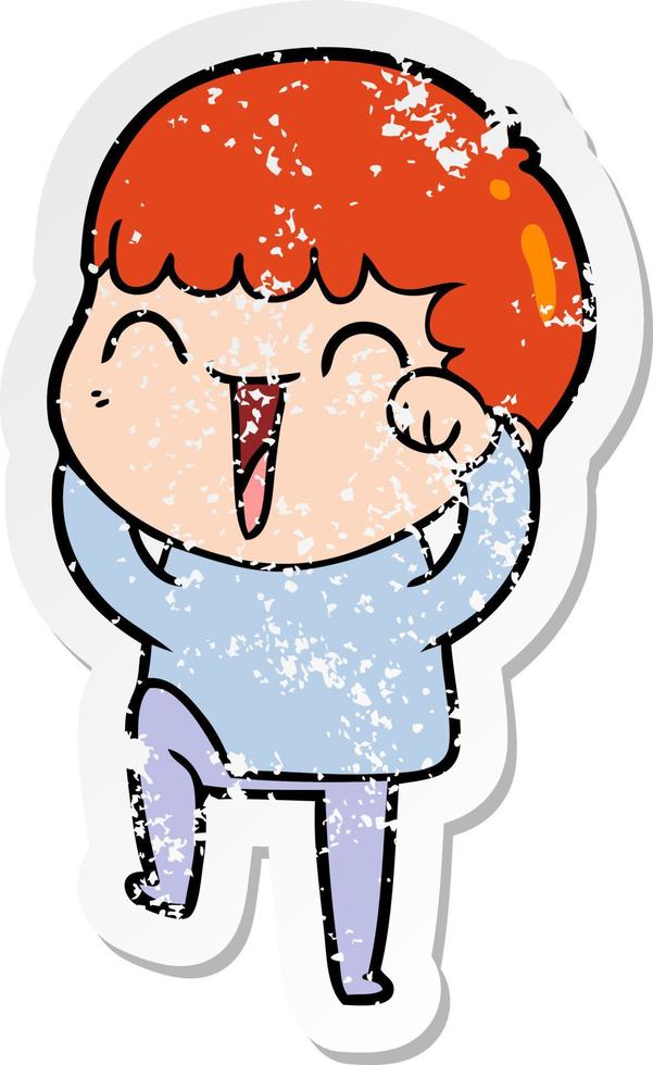 distressed sticker of a cartoon happy man vector