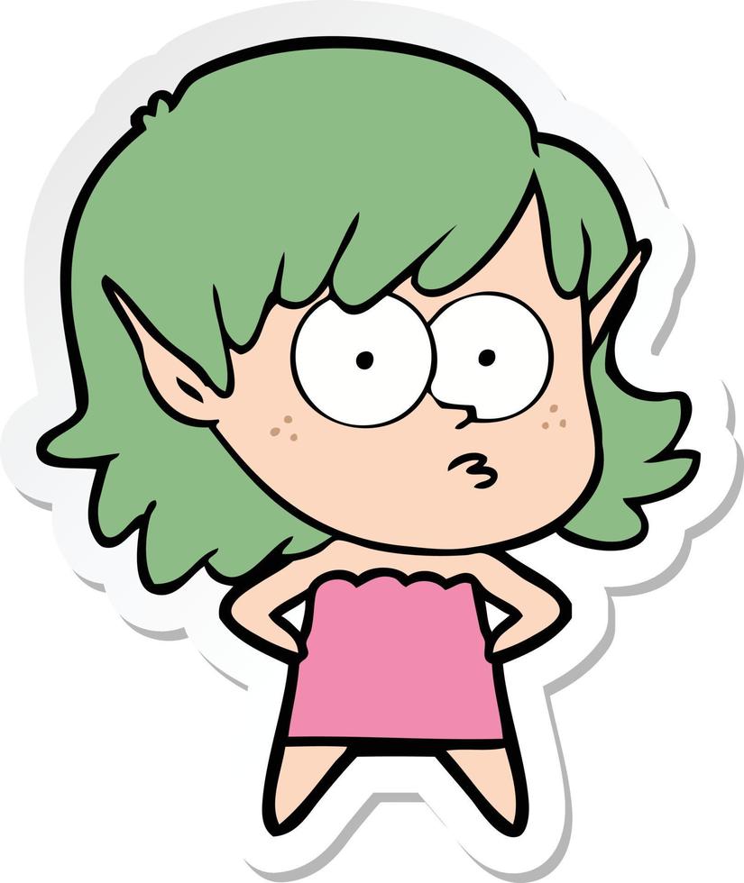 sticker of a cartoon elf girl staring vector