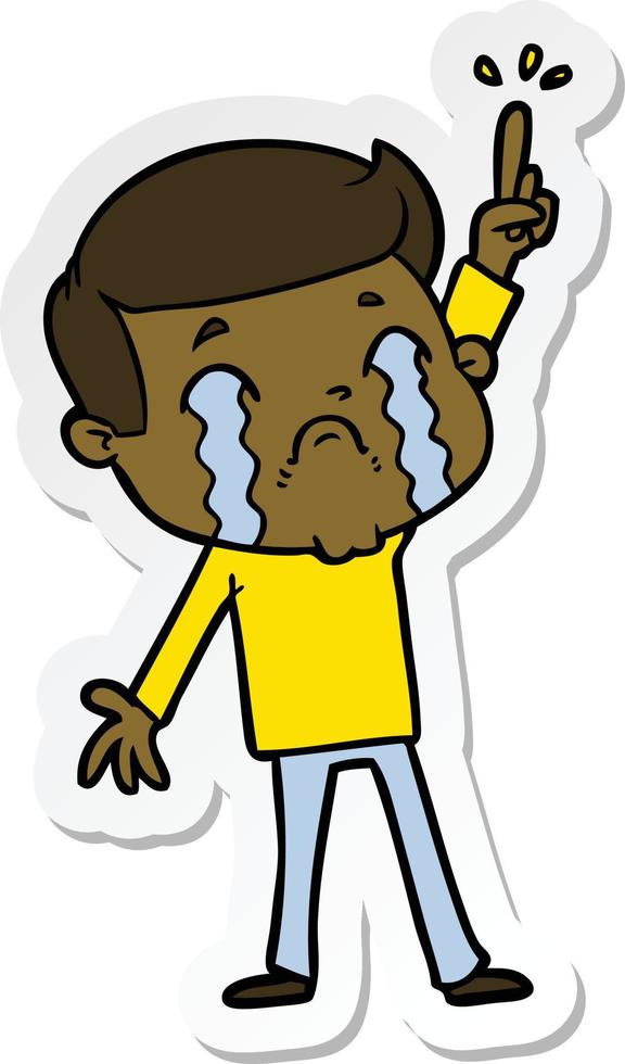 sticker of a cartoon man crying vector