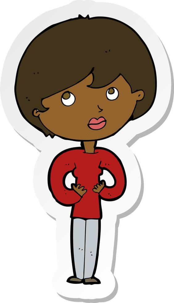 sticker of a cartoon woman making Who Me gesture vector