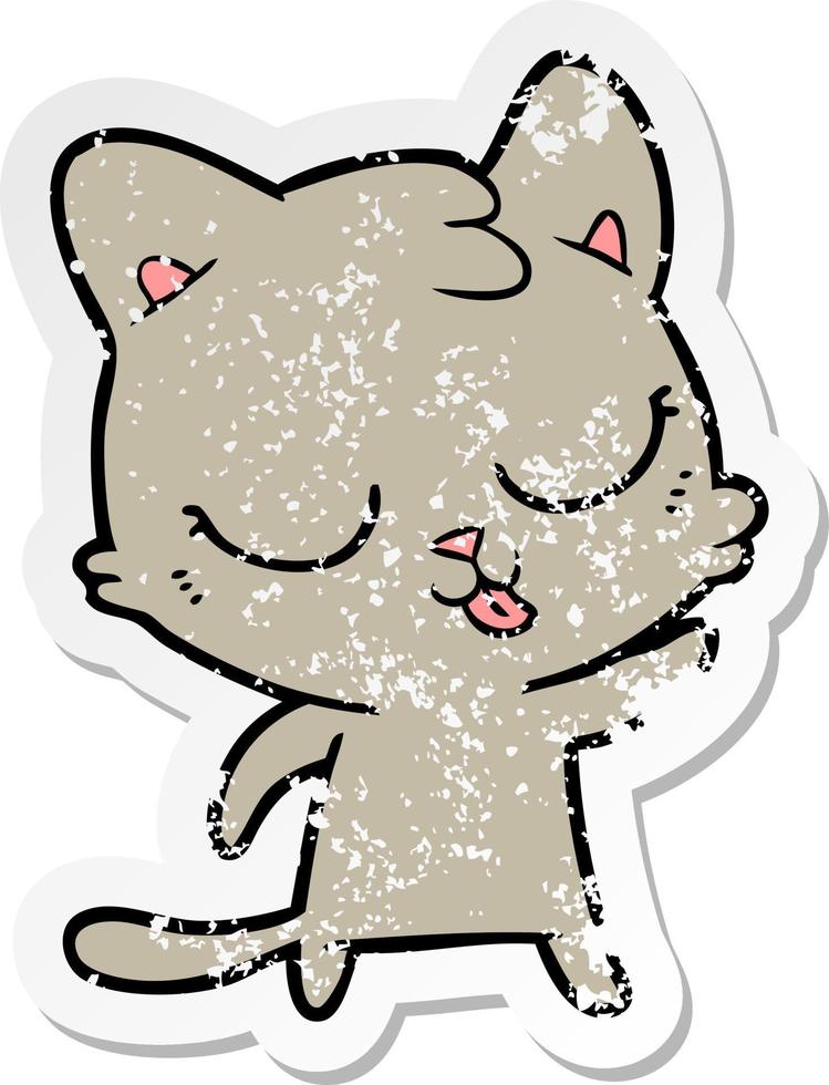 distressed sticker of a cartoon hissing cat vector