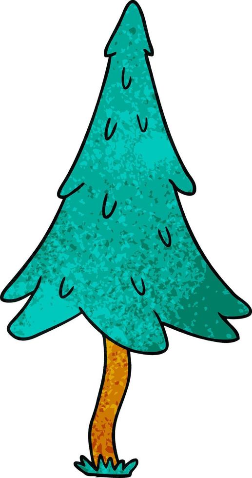 textured cartoon doodle of woodland pine trees vector