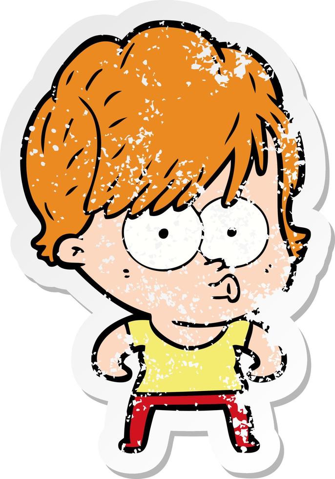 distressed sticker of a cartoon woman vector