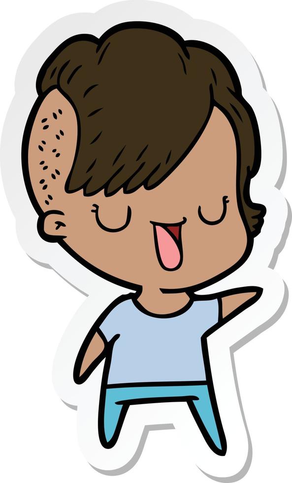 sticker of a cute cartoon girl with hipster haircut vector