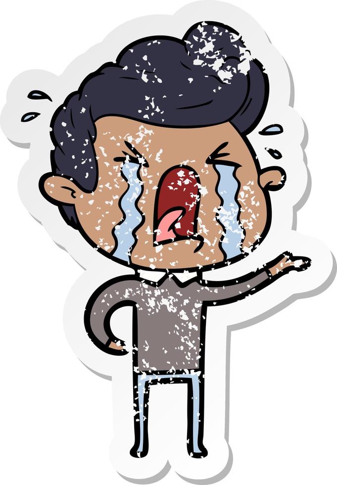distressed sticker of a cartoon crying man vector