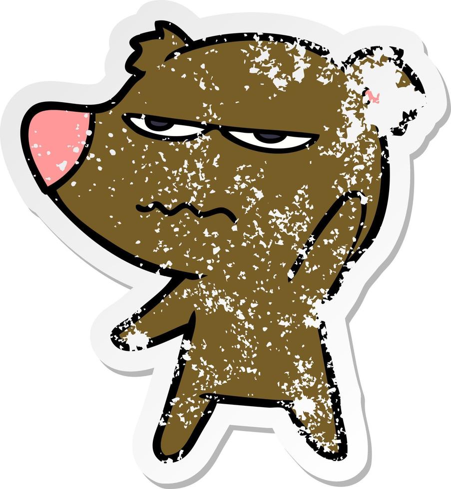 distressed sticker of a annoyed bear cartoon vector