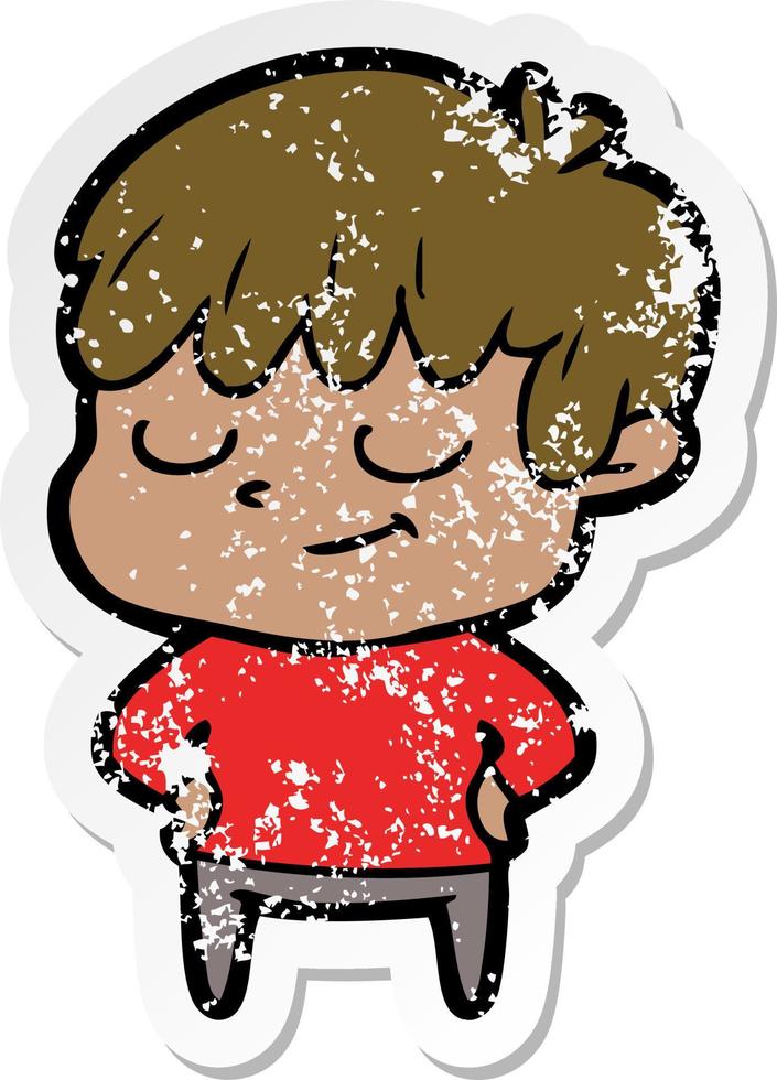 distressed sticker of a cartoon happy boy vector