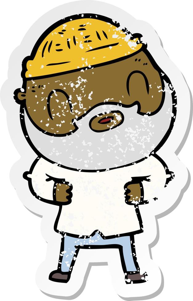 distressed sticker of a cartoon bearded man vector