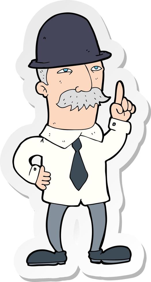 sticker of a cartoon man in bowler hat vector