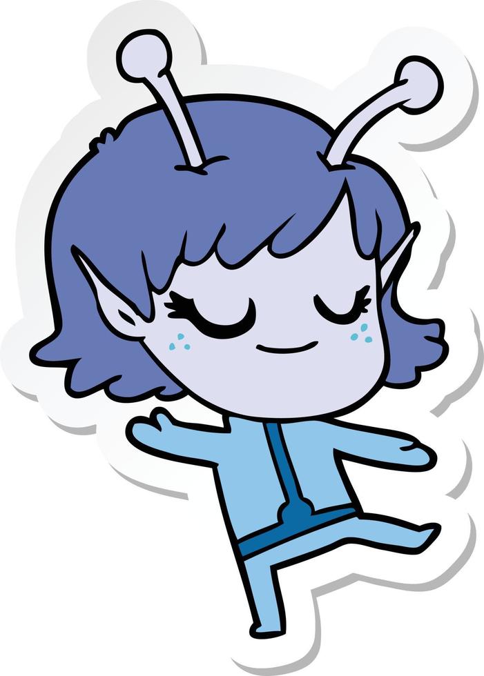 sticker of a smiling alien girl cartoon vector