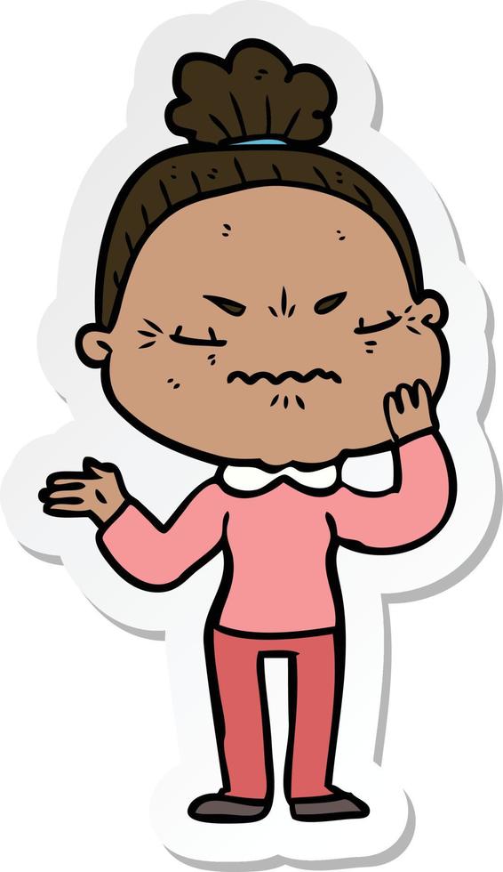 sticker of a cartoon annoyed old lady vector