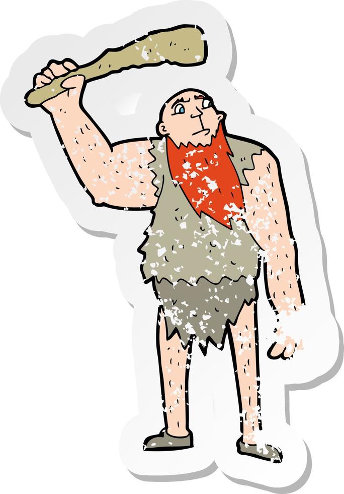 pegatina retro angustiada de un neandertal de dibujos animados vector