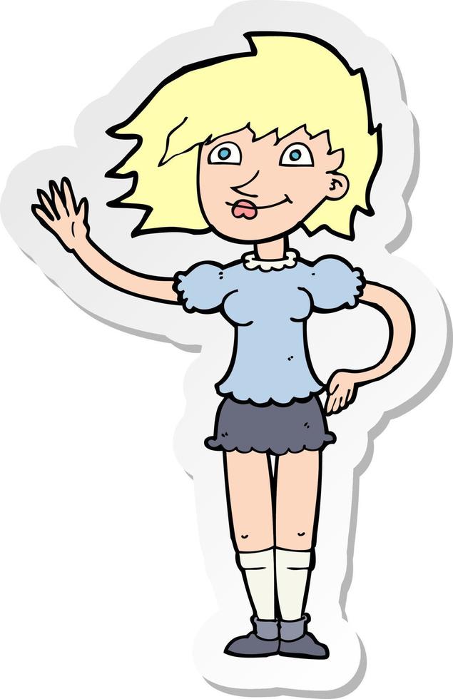 sticker of a cartoon woman waving vector