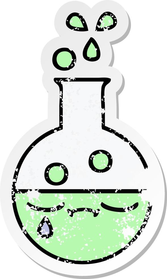 distressed sticker of a cute cartoon test tube vector