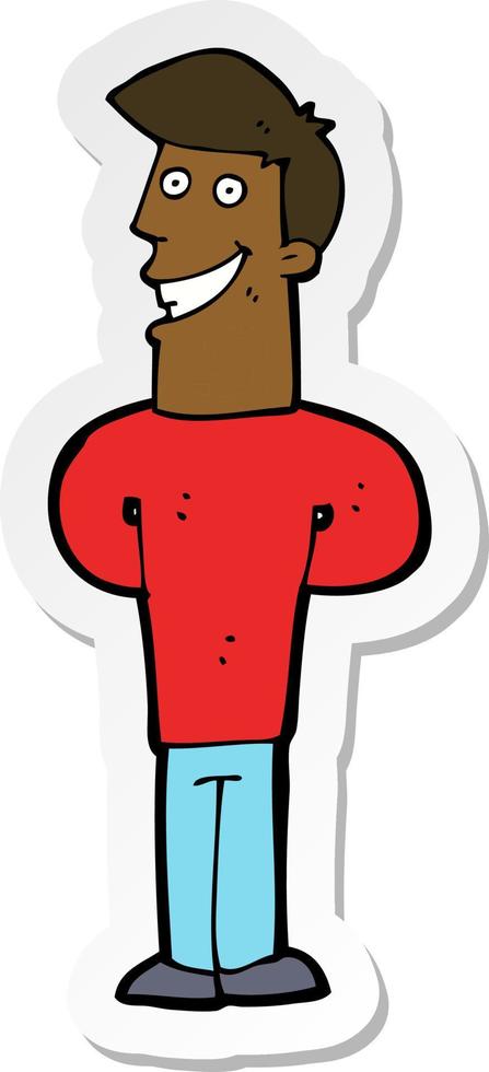 sticker of a cartoon grinning man vector