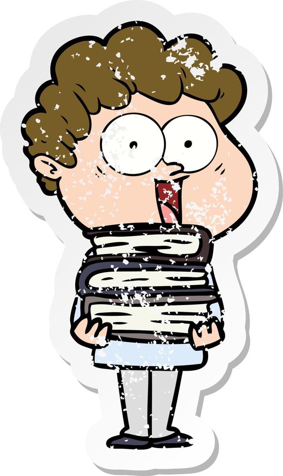 distressed sticker of a cartoon happy man vector