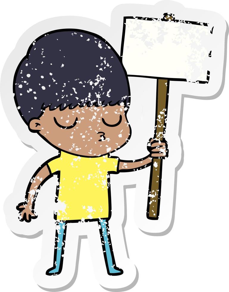 distressed sticker of a cartoon calm boy vector