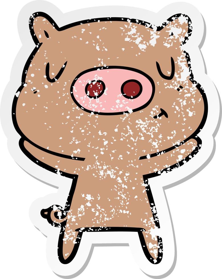 pegatina angustiada de un cerdo con contenido de dibujos animados vector