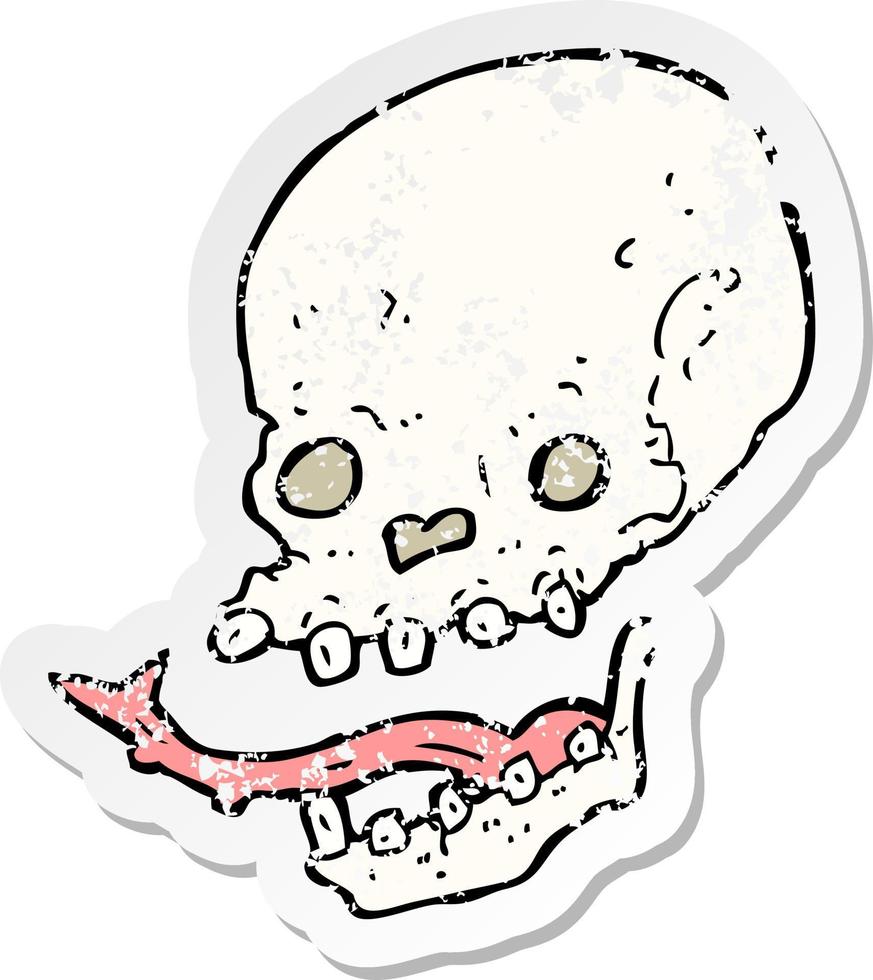 retro distressed sticker of a cartoon spooky skull vector