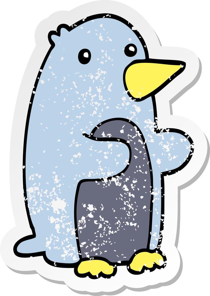 distressed sticker of a cartoon penguin vector