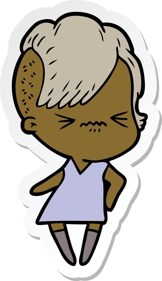 sticker of a cartoon annoyed hipster girl vector