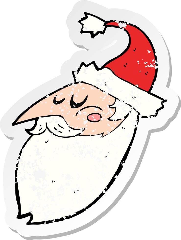 retro distressed sticker of a cartoon santa face vector