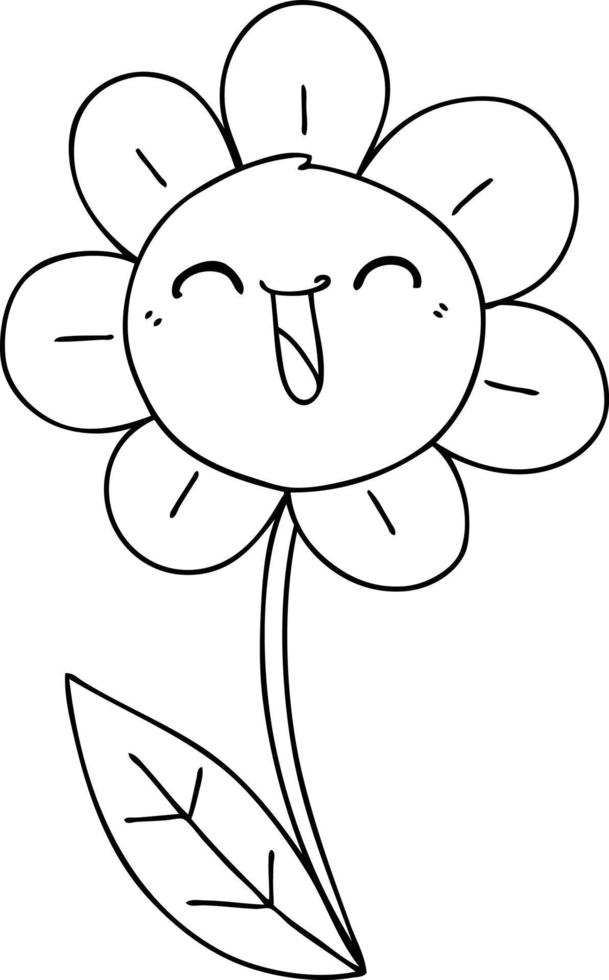 quirky line drawing cartoon happy flower vector
