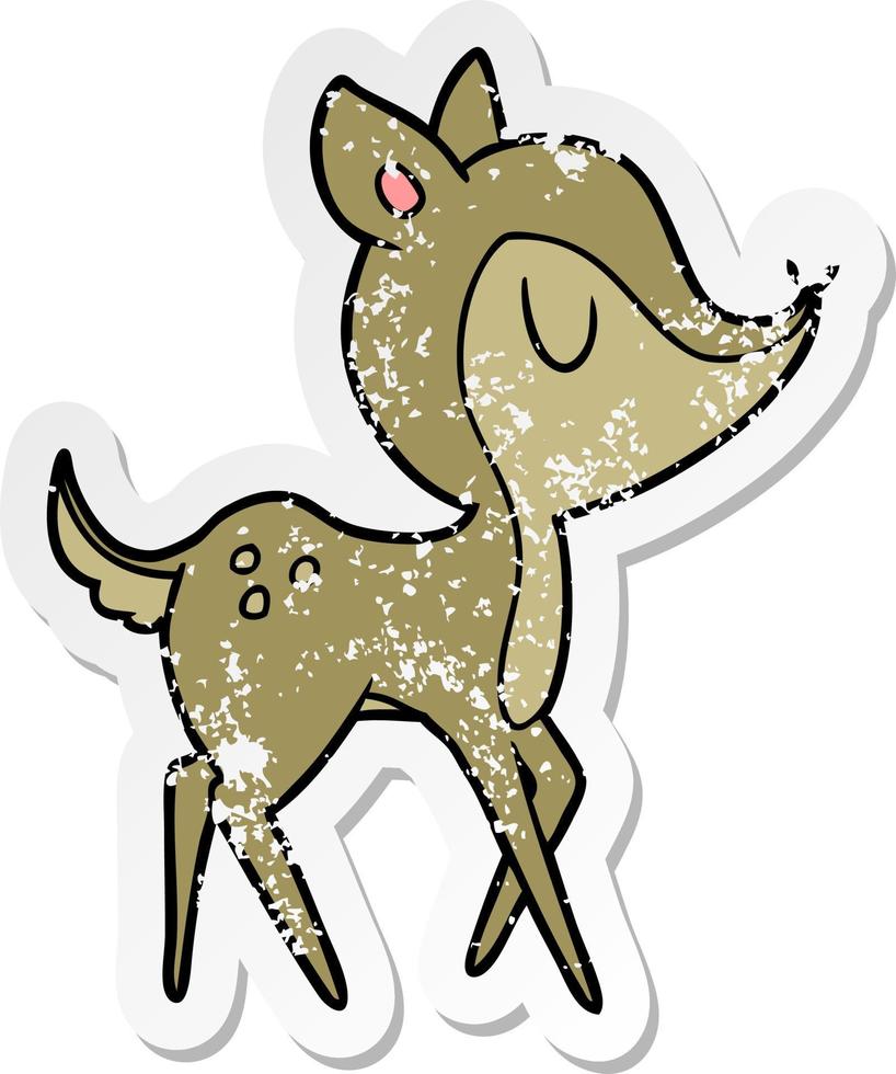 distressed sticker of a cartoon cute deer vector