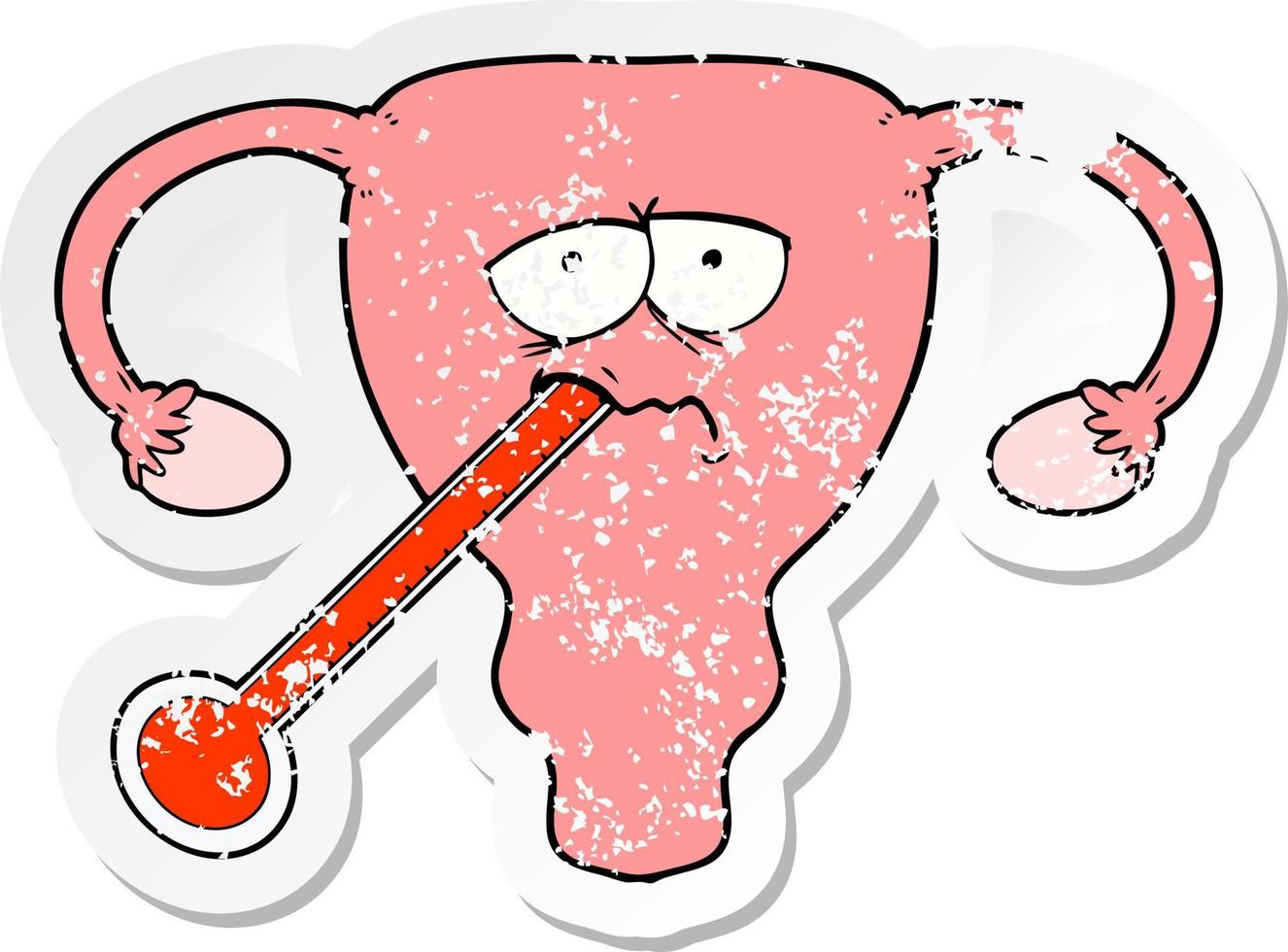 distressed sticker of a cartoon poorly uterus vector