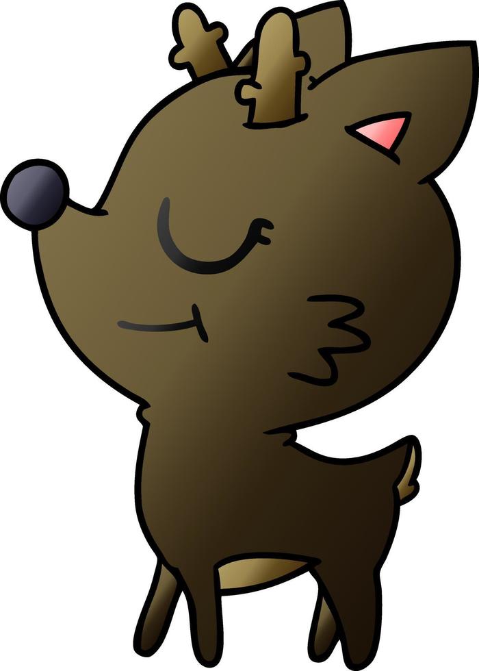 gradient cartoon of cute red nosed reindeer vector