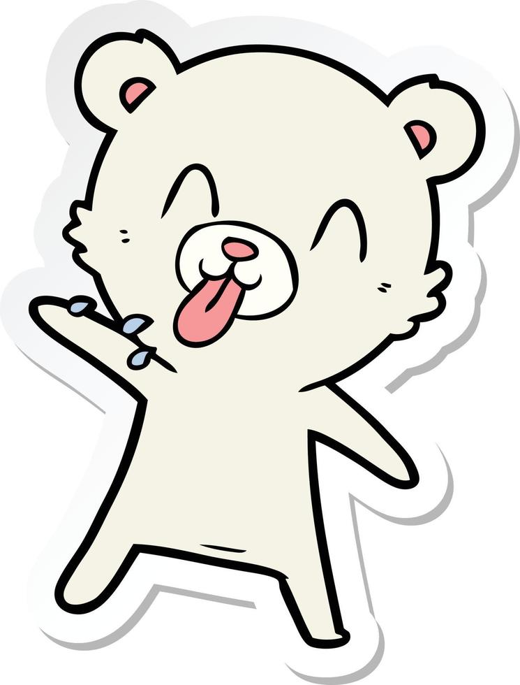 pegatina de un oso polar de dibujos animados grosero sacando la lengua vector
