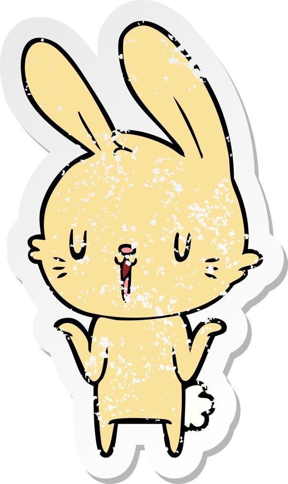 distressed sticker of a cute cartoon rabbit vector