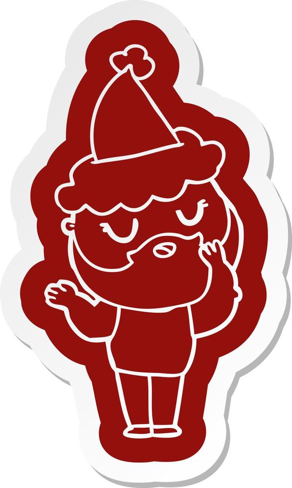 cartoon  sticker of a man with beard wearing santa hat vector