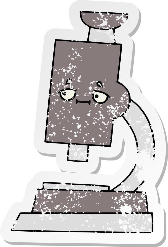 distressed sticker of a cute cartoon microscope vector