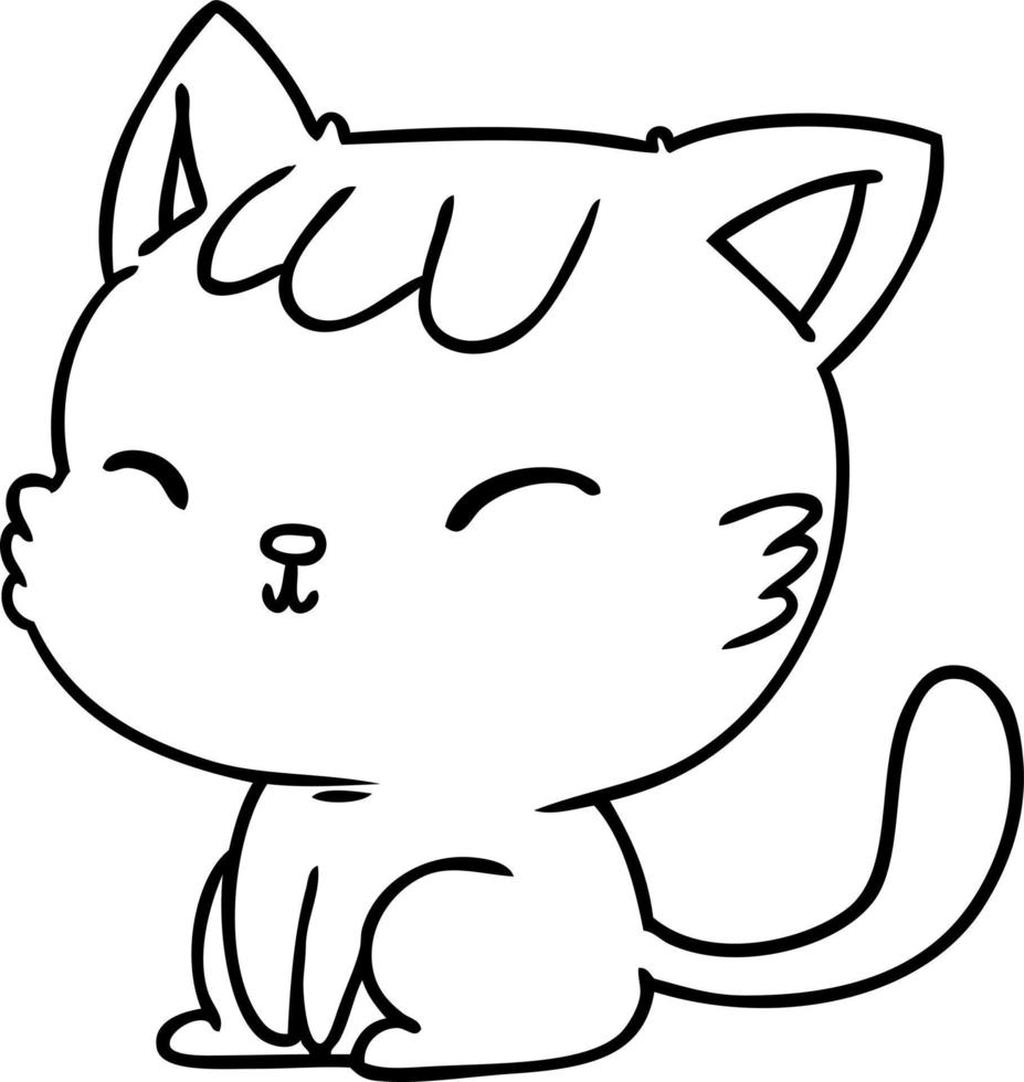 line drawing of cute kawaii cat vector