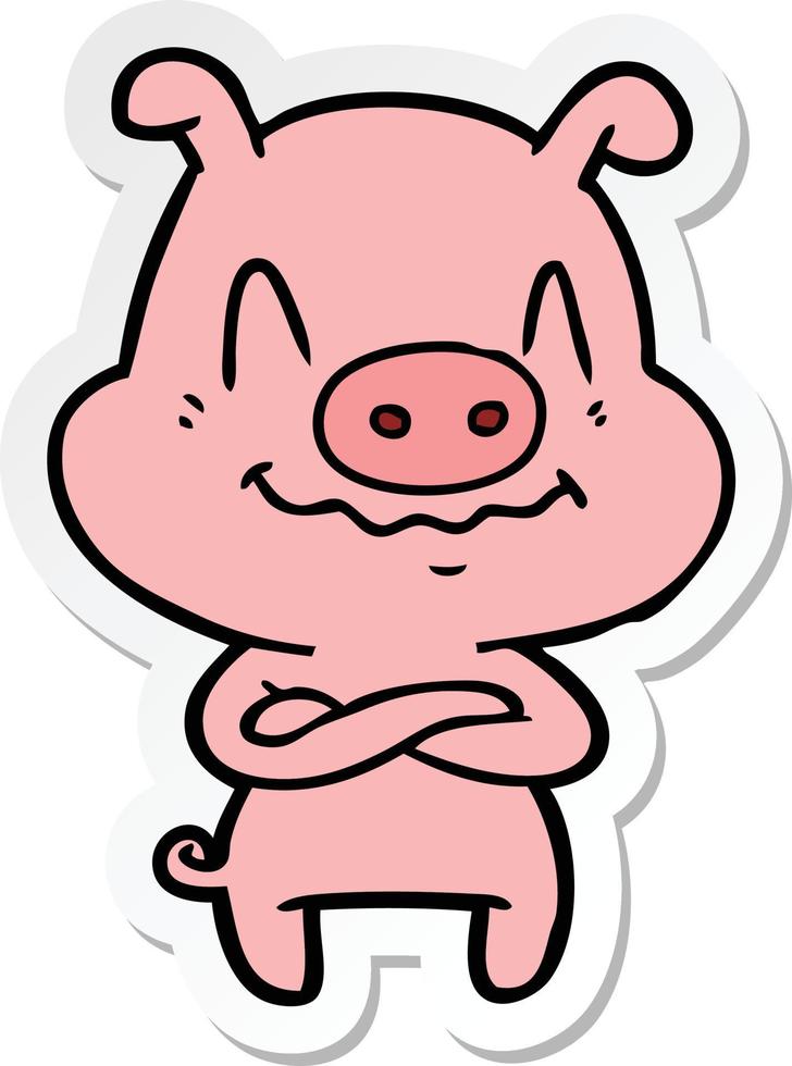 sticker of a nervous cartoon pig vector
