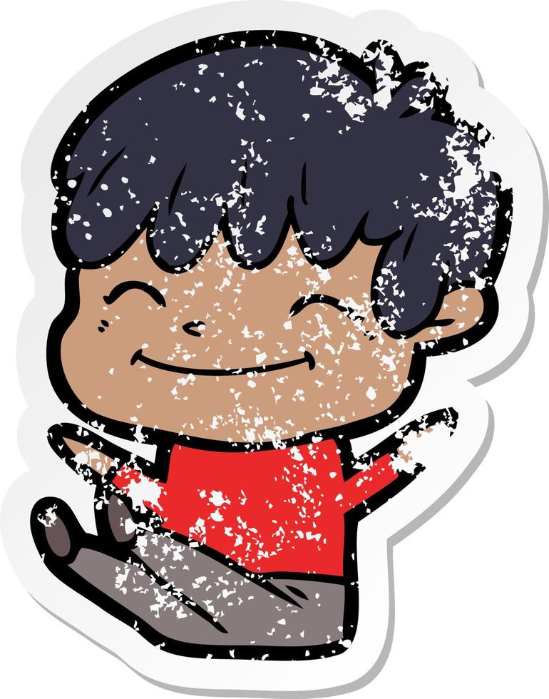 distressed sticker of a cartoon happy boy vector