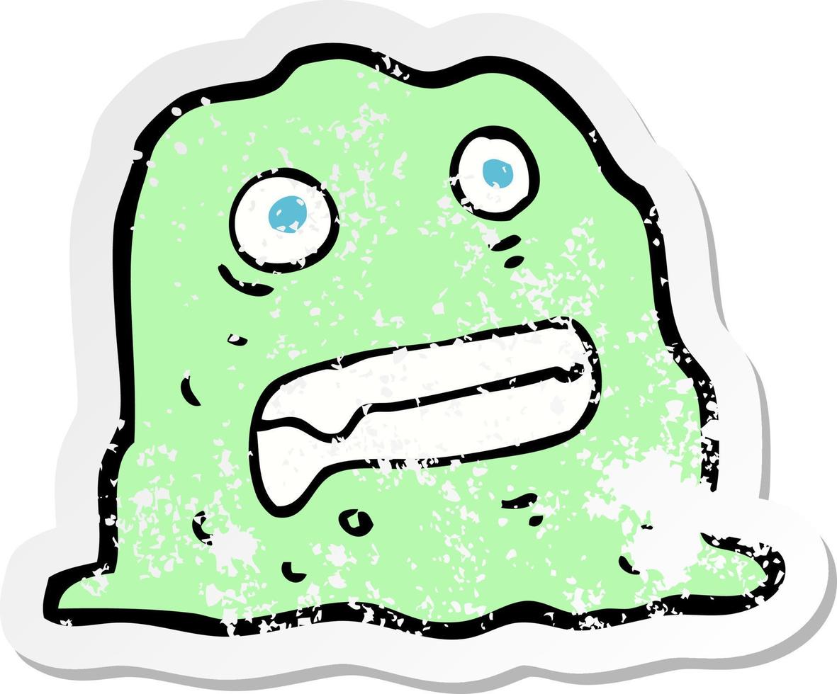 retro distressed sticker of a cartoon slime creature vector