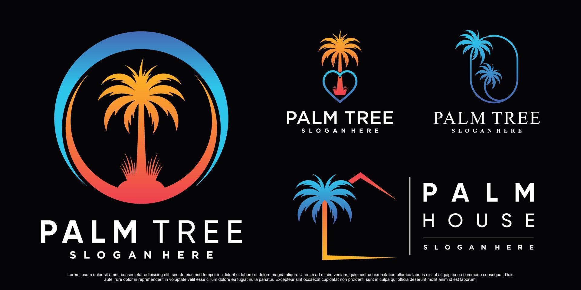 Set collection of palm logo design illustration with creative element Premium Vector