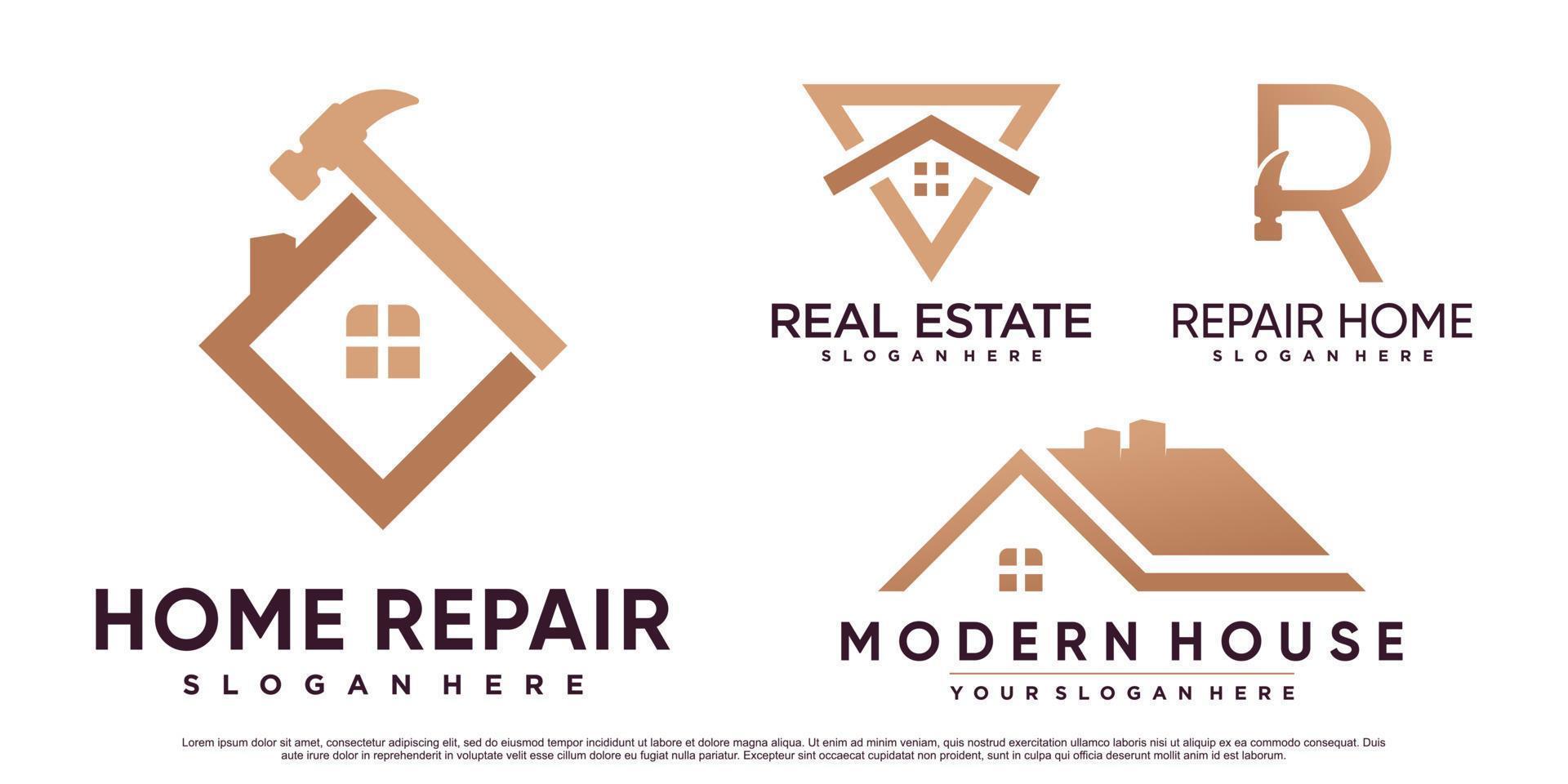 conjunto de inspiración para el diseño del logotipo de reparación del hogar con martillo y vector premium de elemento creativo